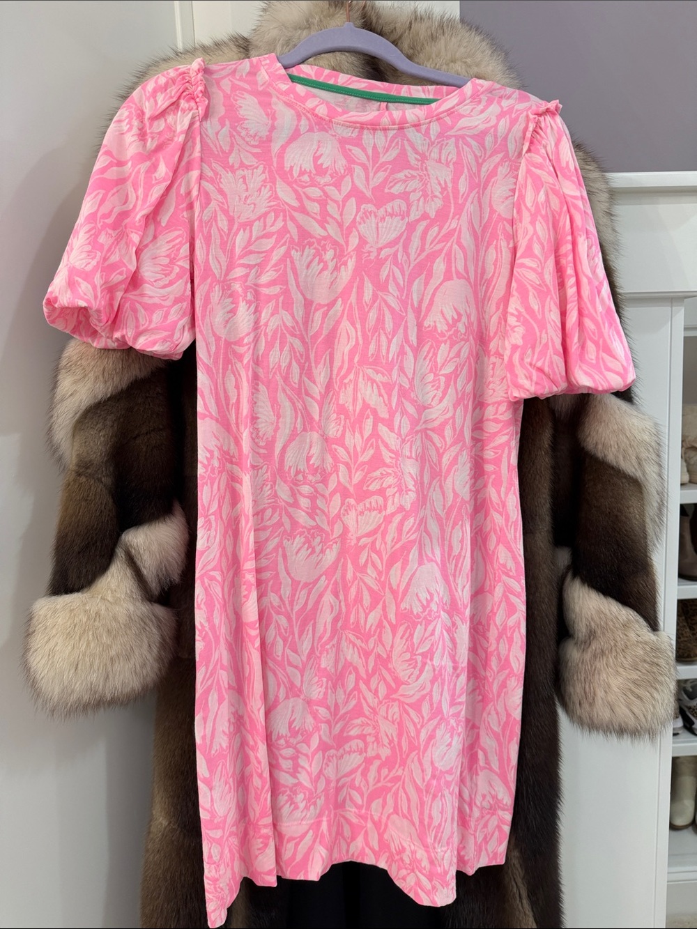 Lilly Pulitzer Pink and Cream Floral Puff-Sleeve Dress